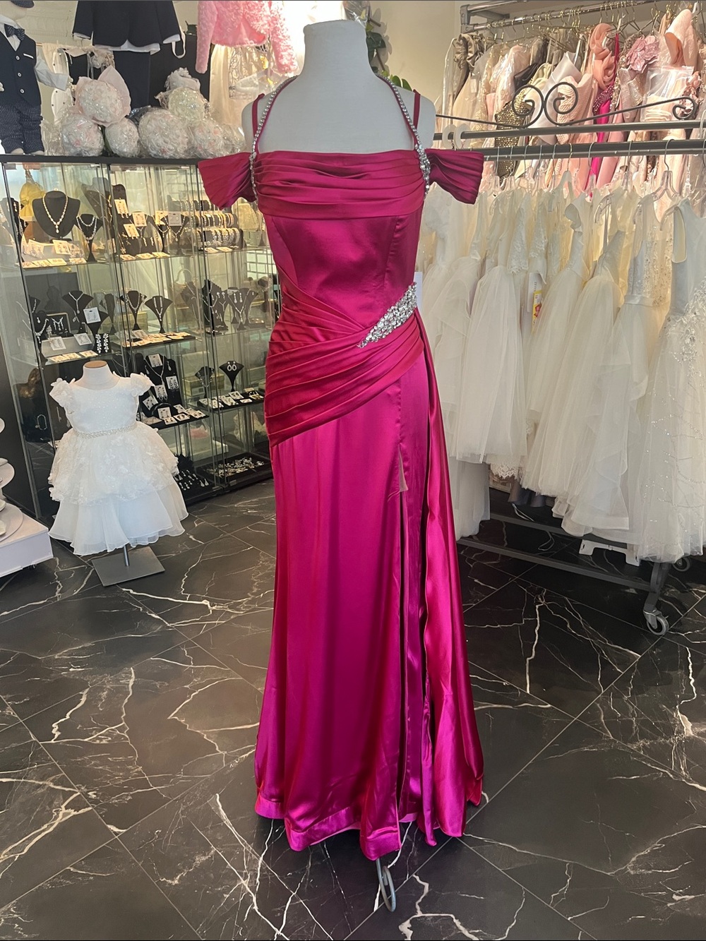 Portia and Scarlett PS23046 Satin Off-Shoulder Gown